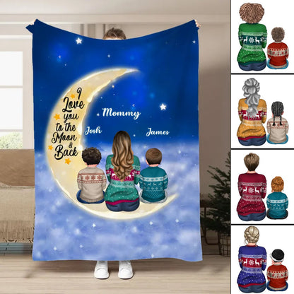 Family - I Love You To The Moon And Back - Personalized Blanket - Makezbright Gifts