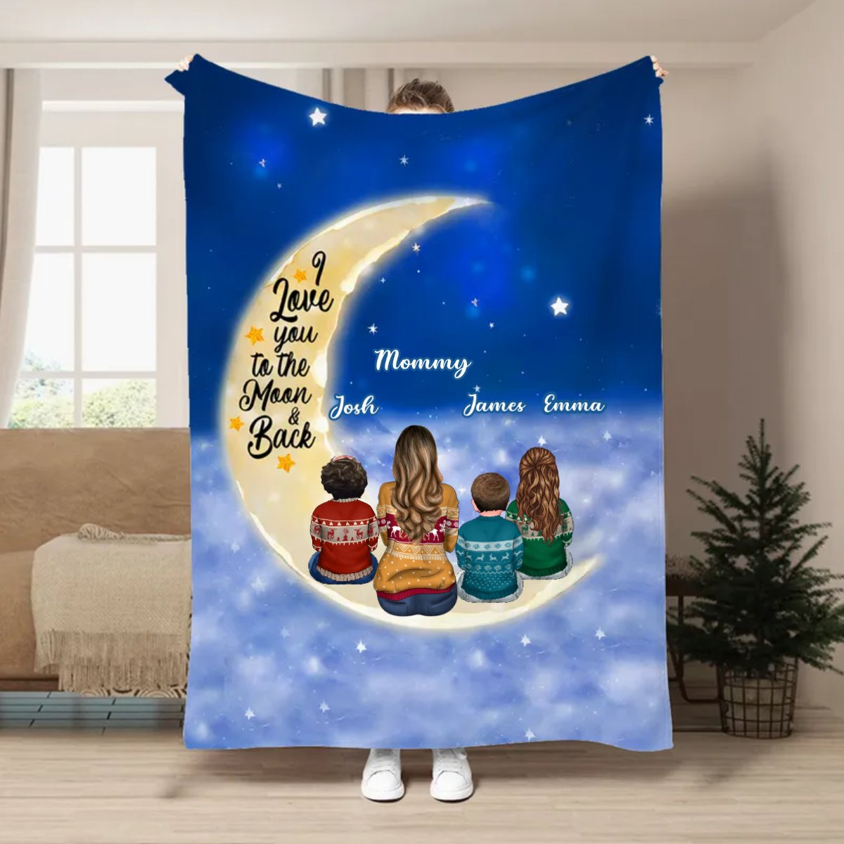 Family - I Love You To The Moon And Back - Personalized Blanket - Makezbright Gifts