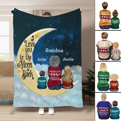 Family - I Love You To The Moon And Back - Personalized Blanket - Makezbright Gifts