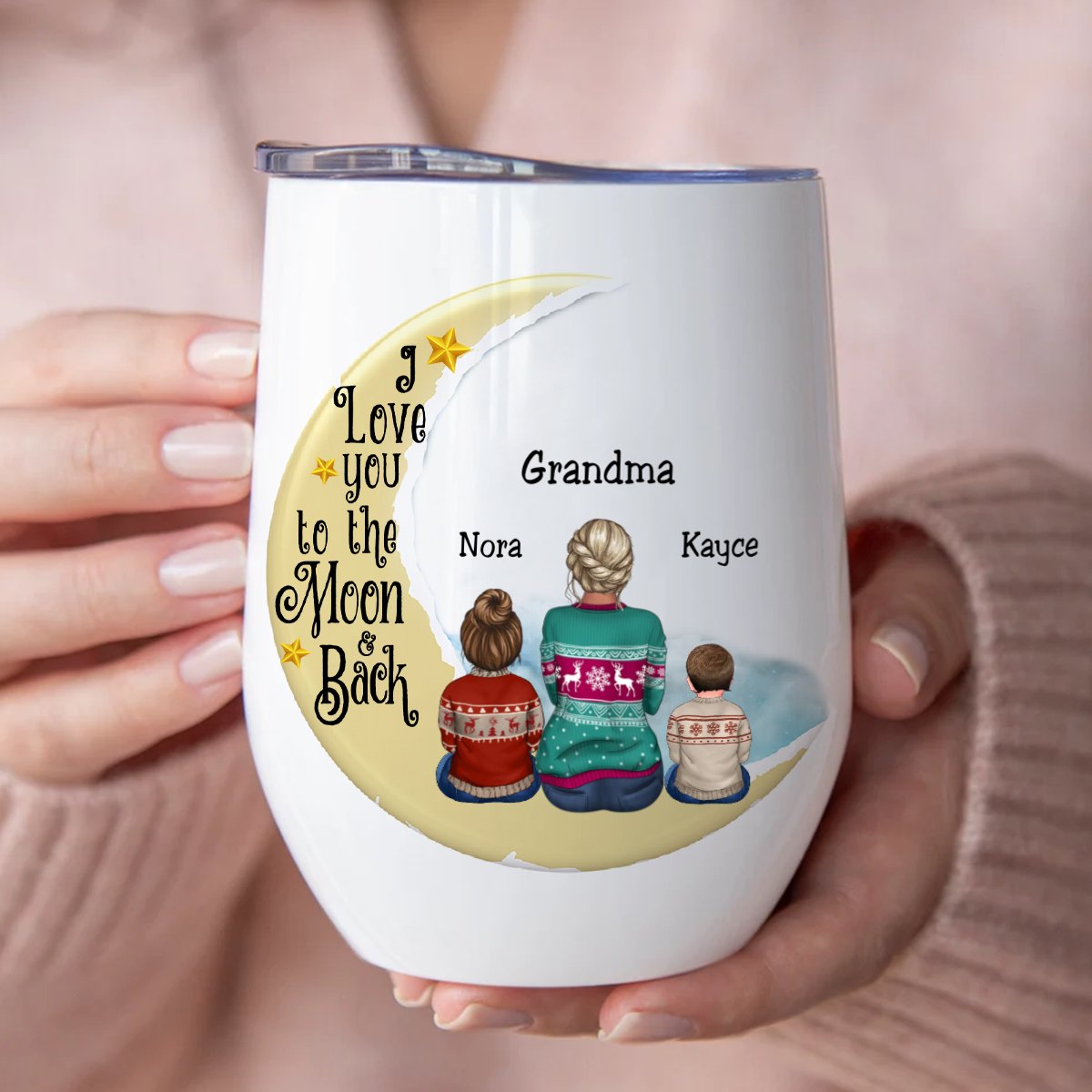 Family - I Love You To The Moon And Back - Personalized Wine Tumbler - Makezbright Gifts