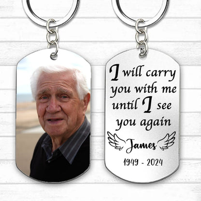 Family - I Will Carry You With Me Until I See You Again - Personalized Stainless Steel Keychain (HJ) - Makezbright Gifts