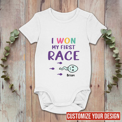 Family - I Won My First Race - Personalized Baby Onesies - Makezbright Gifts