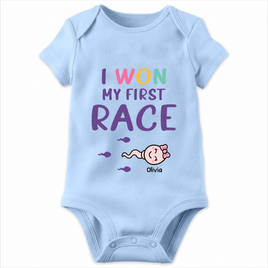 Family - I Won My First Race - Personalized Baby Onesies - Makezbright Gifts