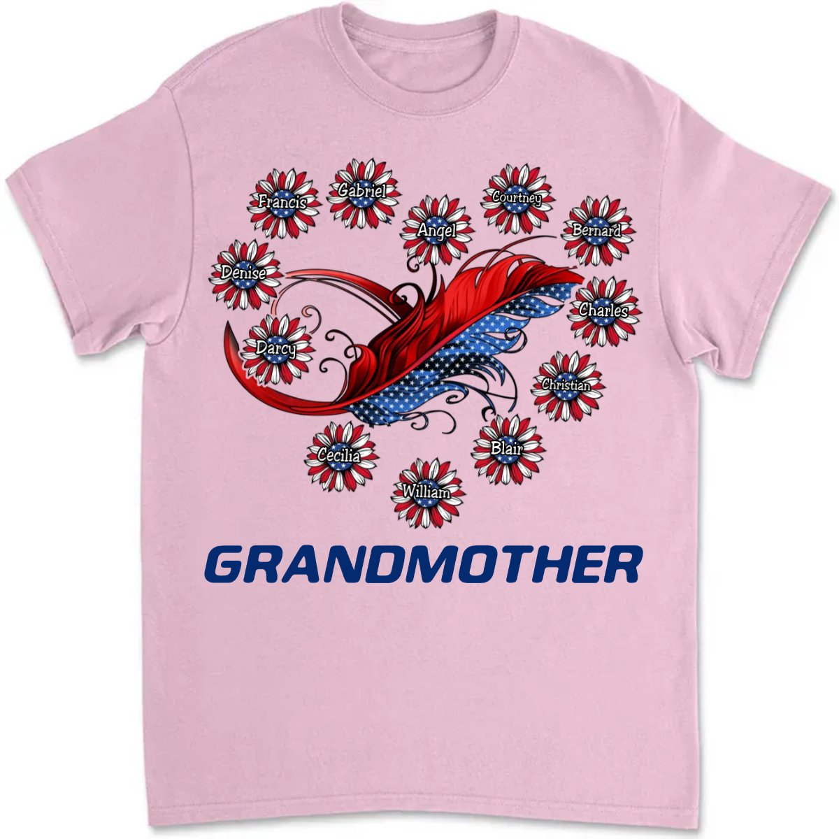 Family - Independence Day Grandma Mom Custom Nickname Names Family Heart Infinity July 4th - Personalized Unisex T - shirt - Makezbright Gifts