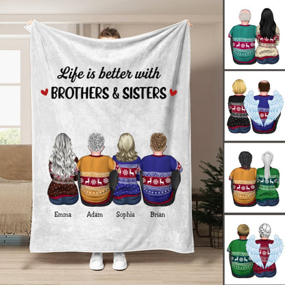 Family - Life Is Better With Brothers & Sisters - Personalized Blanket (BU) - Makezbright Gifts