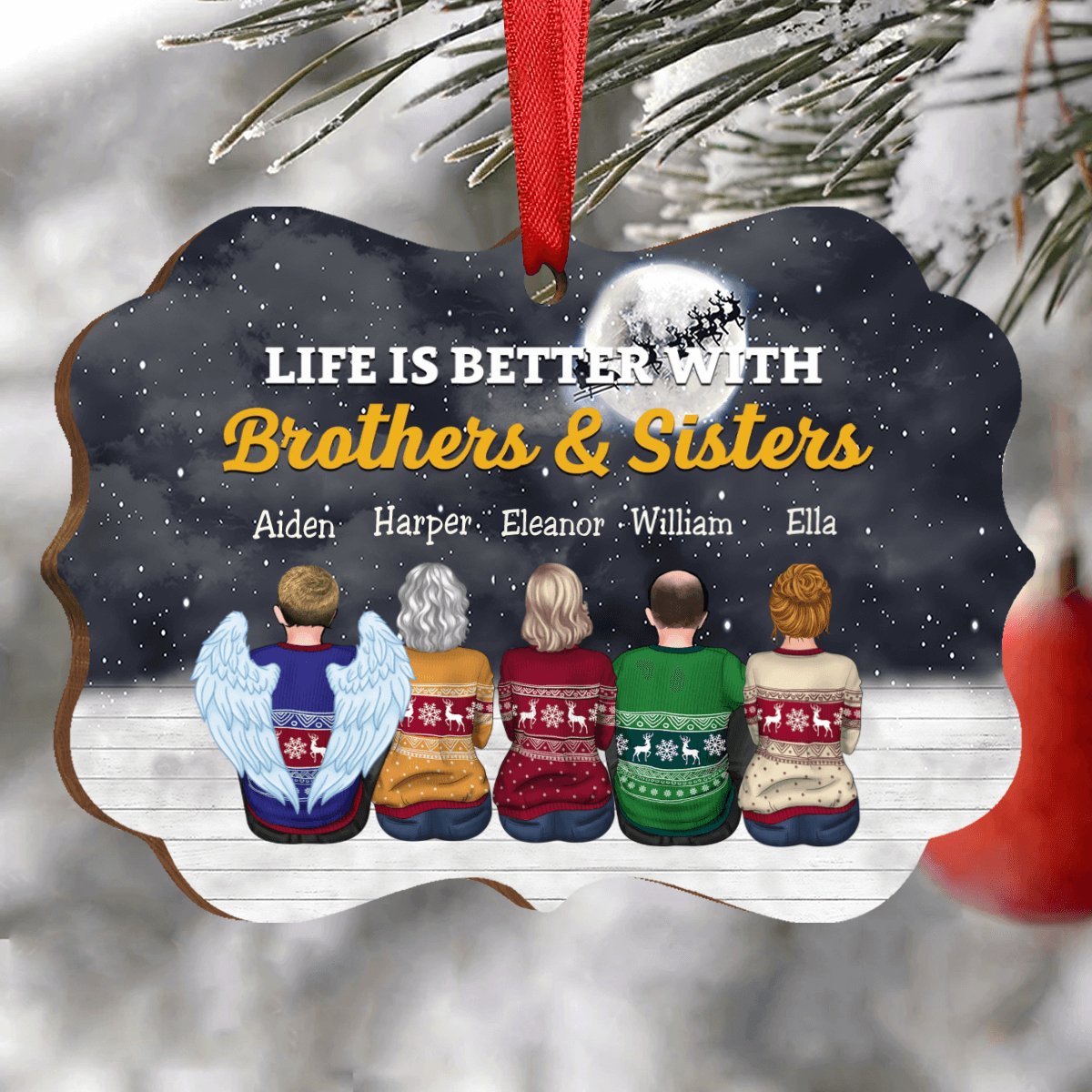 Family - Life Is Better With Brothers & Sisters - Personalized Christmas Ornament - Makezbright Gifts