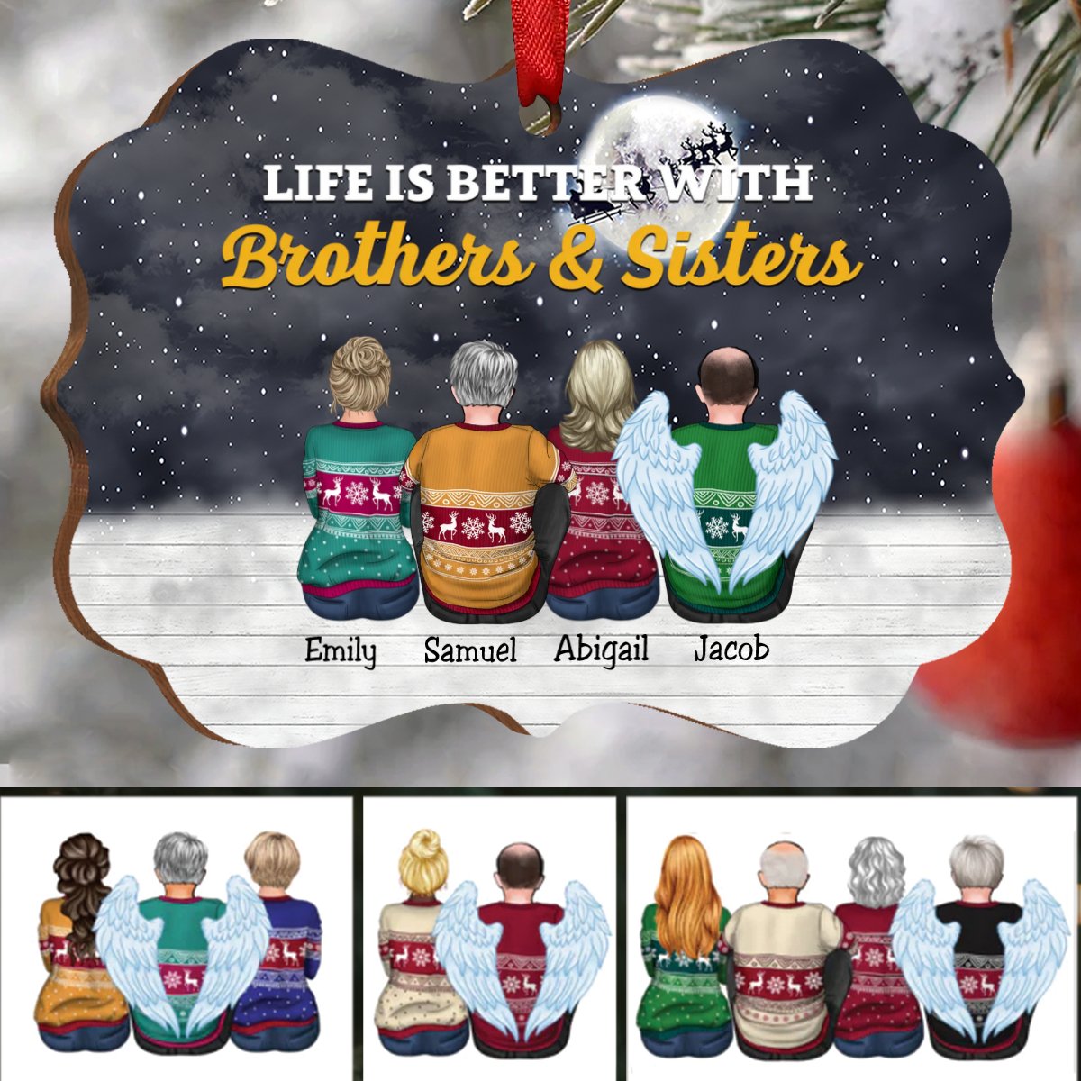 Family - Life Is Better With Brothers & Sisters - Personalized Christmas Ornament - Makezbright Gifts