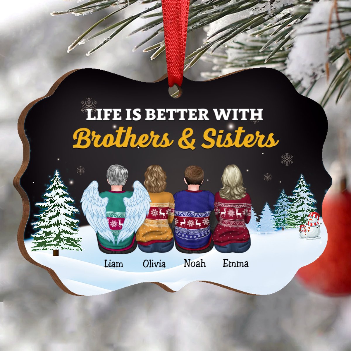 Family - Life Is Better With Brothers & Sisters - Personalized Christmas Ornament (Black) - Makezbright Gifts