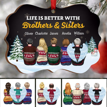 Family - Life Is Better With Brothers & Sisters - Personalized Christmas Ornament (Black) - Makezbright Gifts