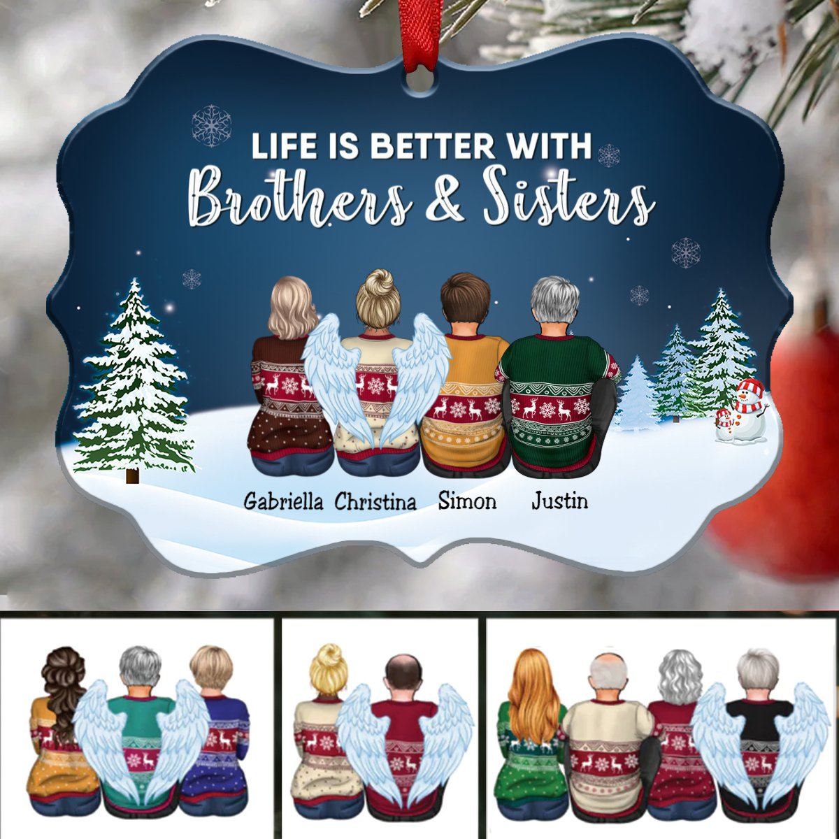 Family - Life Is Better With Brothers & Sisters - Personalized Christmas Ornament (New) - Makezbright Gifts