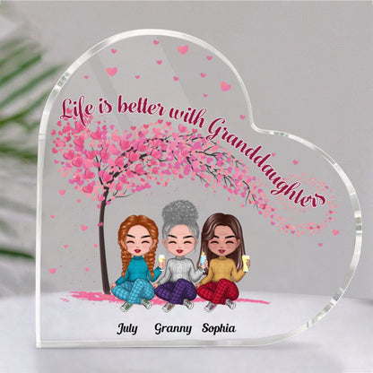 Family - Life Is Better With Granddaughters - Personalized Acrylic Plaque (HEART) - Makezbright Gifts