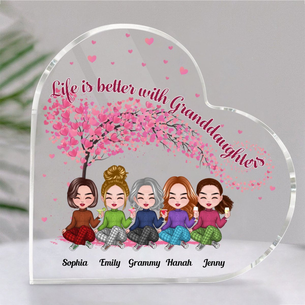 Family - Life Is Better With Granddaughters - Personalized Acrylic Plaque (HEART) - Makezbright Gifts