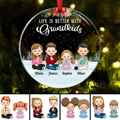 Family - Life Is Better With Grandkids - Personalized Circle Ornament - Makezbright Gifts