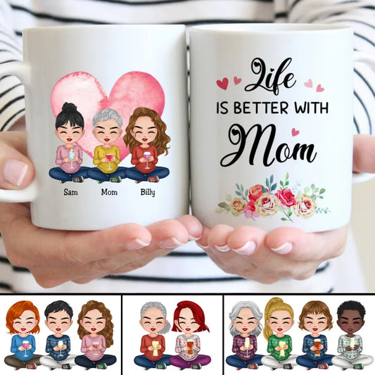 Family - Life is Better with Mom - Personalized Mug (LL) - Makezbright Gifts