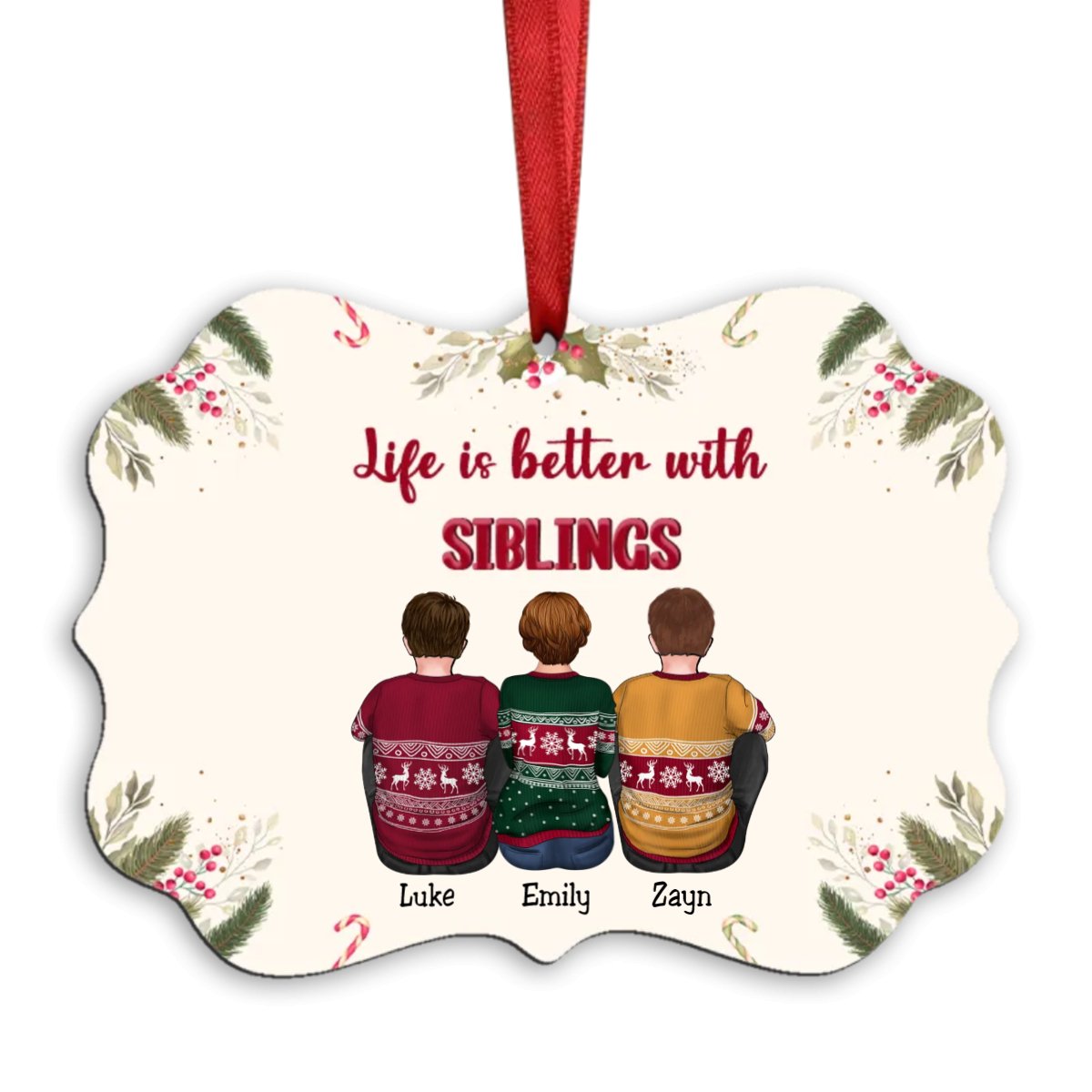 Family - Life Is Better With Siblings - Personalized Christmas Ornament - Makezbright Gifts