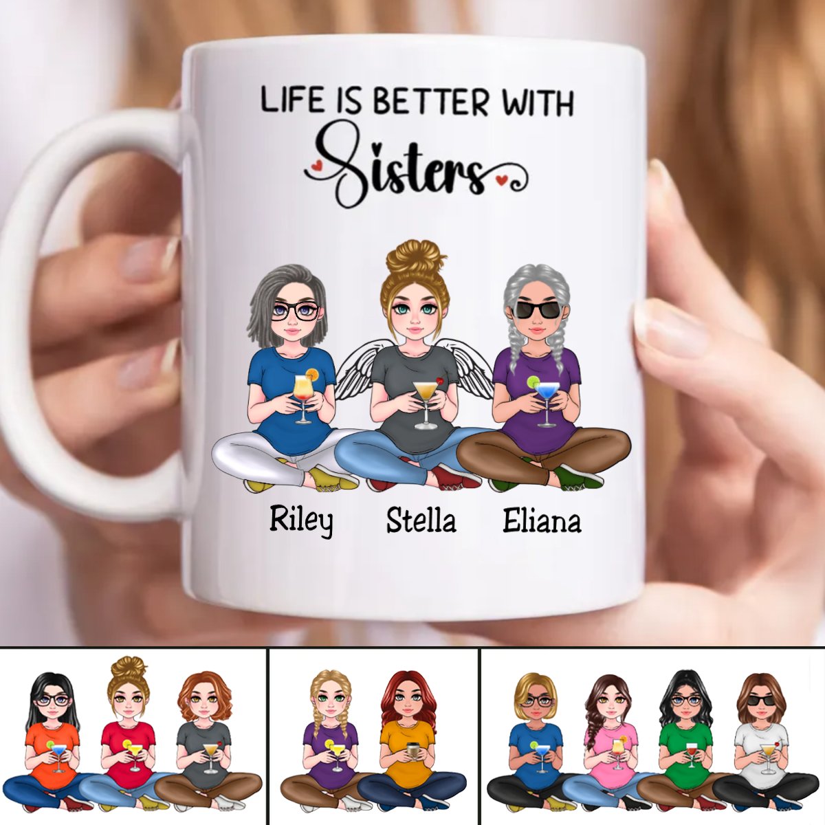 Family - Life Is Better With Sisters - Personalized Mug (NM) - Makezbright Gifts