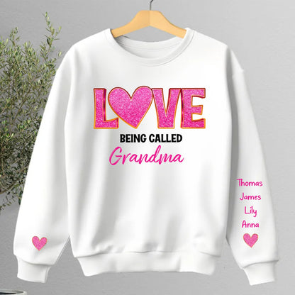 Family - Love Being Called Grandma Pink Glitter - Personalized Sweater - Makezbright Gifts