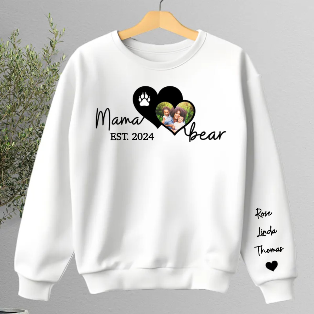 Family - Mama Bear Shirt With Kid Names On Sleeve - Personalized Sweater - Makezbright Gifts