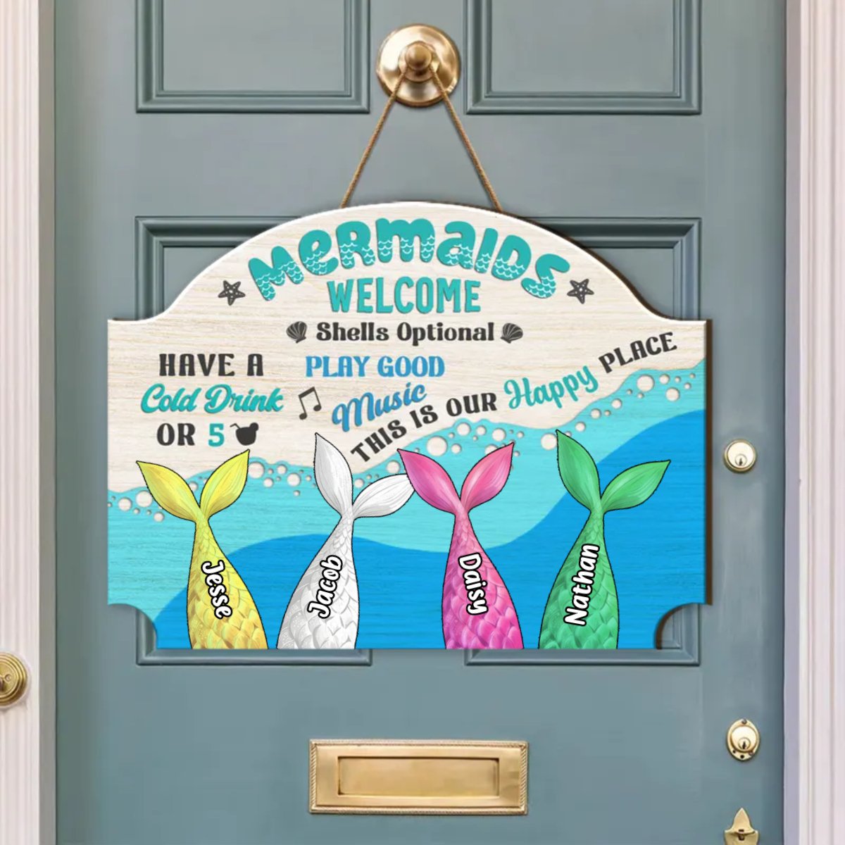 Family - Mermaids welcome shells optional - Personalized Shaped Wood Sign - Makezbright Gifts