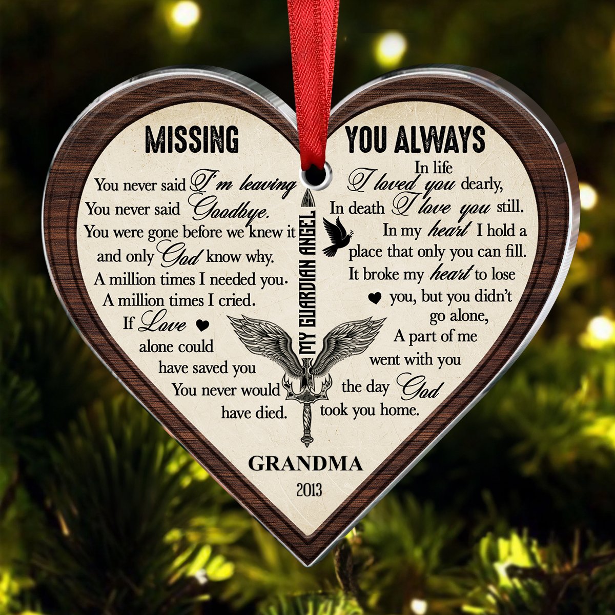 Family - Missing You Always Angel Wings Memorial Gift - Personalized Heart Ornament - Makezbright Gifts