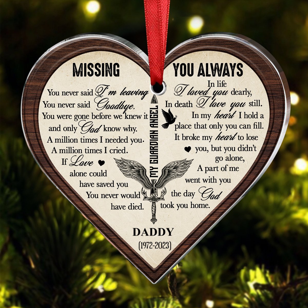 Family - Missing You Always Angel Wings Memorial Gift - Personalized Heart Ornament - Makezbright Gifts