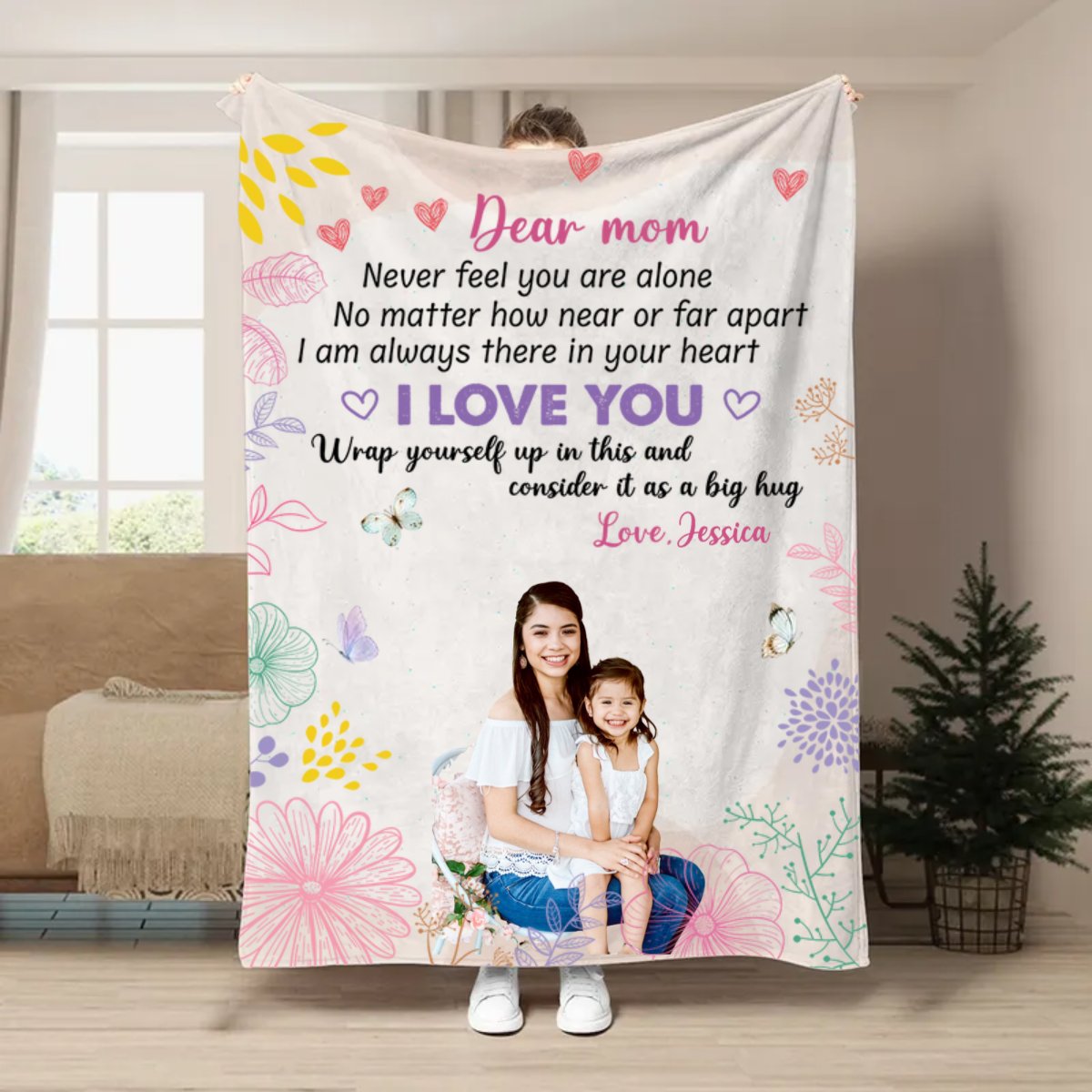 Family - Mom, Never Feel You Are Alone - Personalized Photo Blanket - Makezbright Gifts