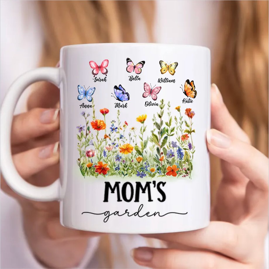 Family - Mom's Grandma's Garden Butterflies - Personalized Mug - Makezbright Gifts