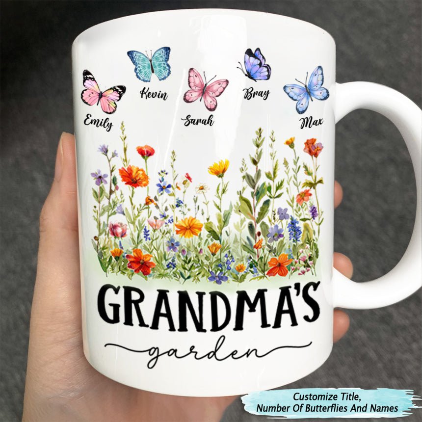 Family - Mom's Grandma's Garden Butterflies - Personalized Mug - Makezbright Gifts