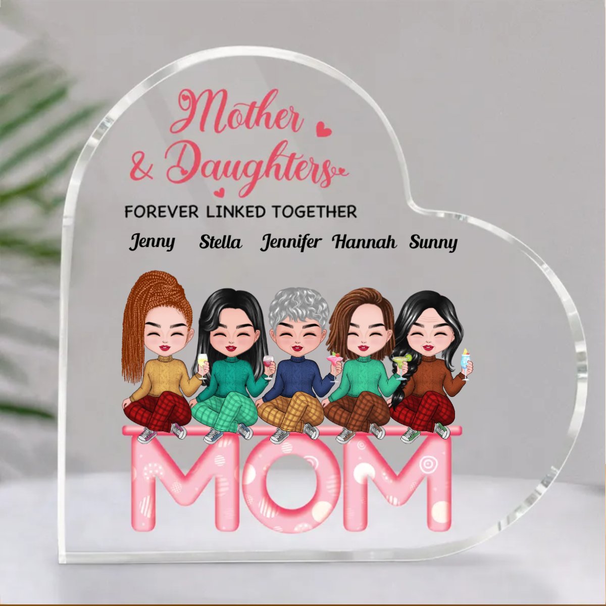 Family - Mother And Daughters Forever Linked Together - Personalized Acrylic Plaque (LH) - Makezbright Gifts