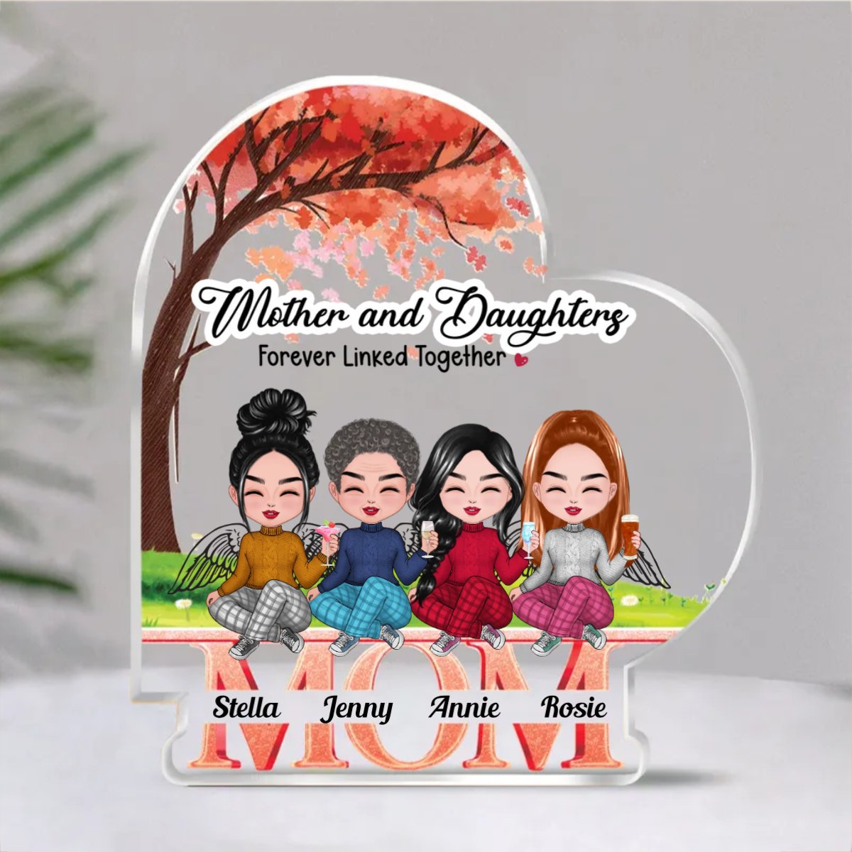 Family - Mother And Daughters Forever Linked Together - Personalized Acrylic Plaque (NM) - Makezbright Gifts