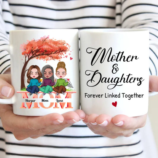 Family - Mother And Daughters Forever Linked Together - Personalized Mug (NM) - Makezbright Gifts