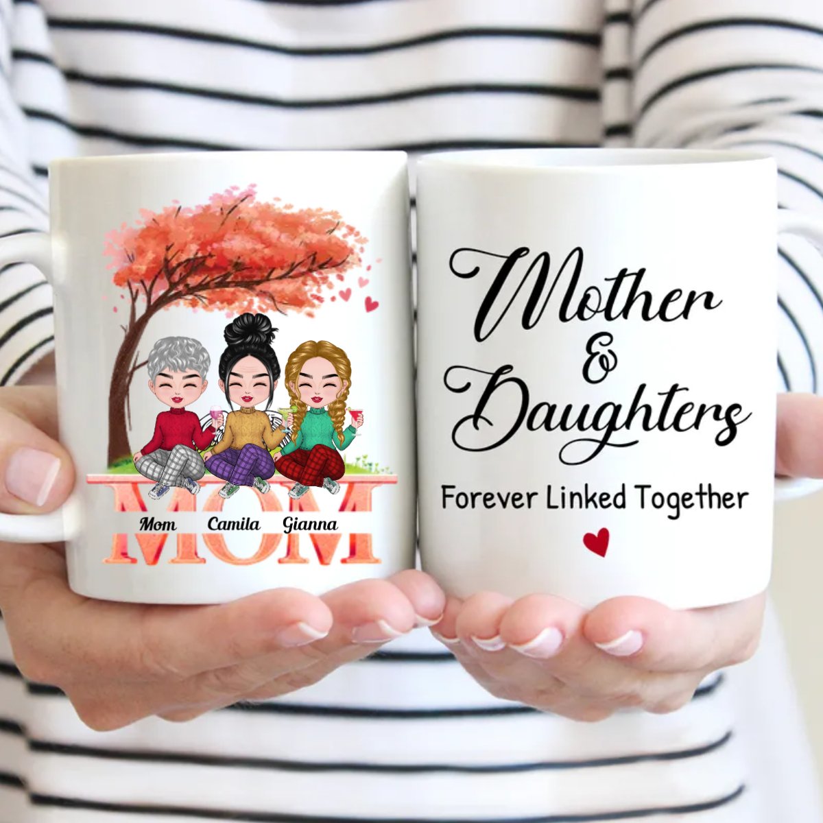 Family - Mother And Daughters Forever Linked Together - Personalized Mug (NM) - Makezbright Gifts