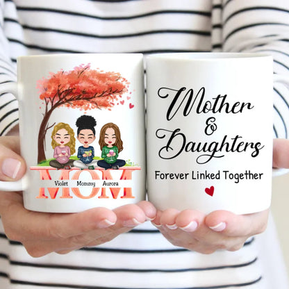 Family - Mother And Daughters Forever Linked Together - Personalized Mug (Ver. 2) - Makezbright Gifts