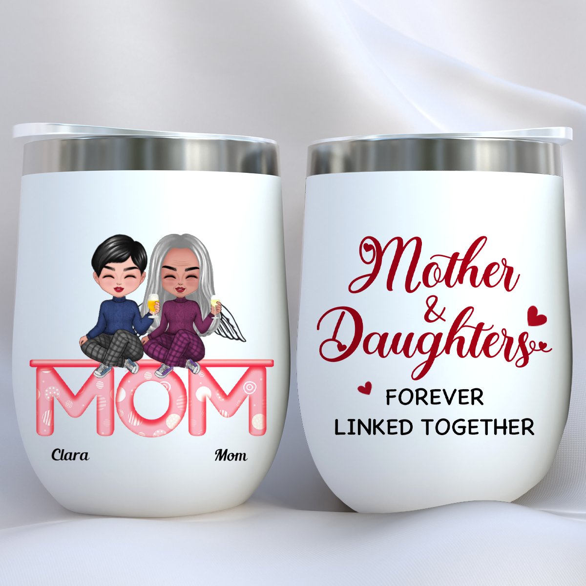 Family - Mother & Daughter Forever Linked Together - Personalized Wine Tumbler (LH) - Makezbright Gifts