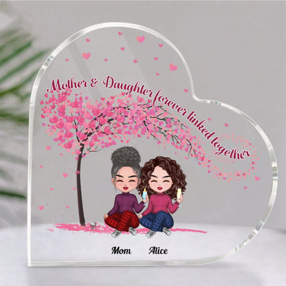 Family - Mother & Daughters Forever Linked Together - Personalized Acrylic Plaque (HEART) - Makezbright Gifts