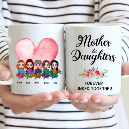 Family - Mother & Daughters Forever Linked Together - Personalized Mug (LI) V2 - Makezbright Gifts