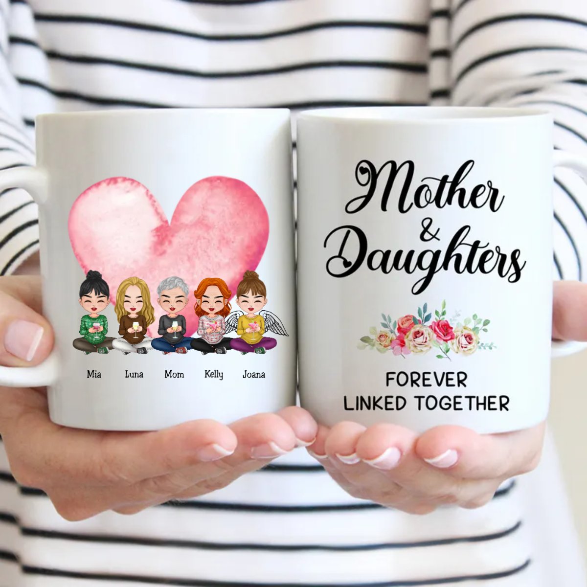 Family - Mother & Daughters forever linked together - Personalized Mug (LL) - Makezbright Gifts