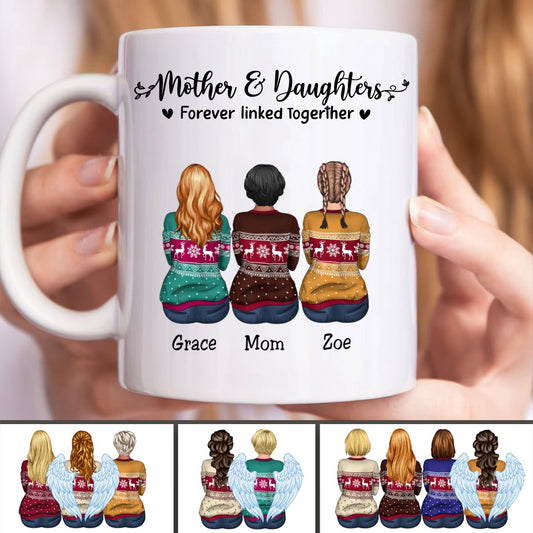 Family - Mother & Daughters Forever Linked Together - Personalized Mug (NM) - Makezbright Gifts