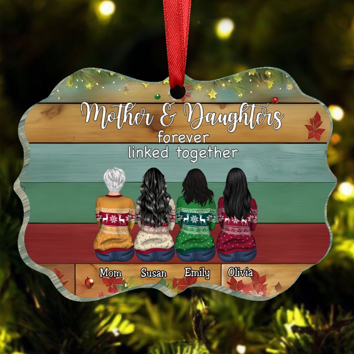 Family - Mother & Daughters Forever Linked Together - Personalized Ornament (TT) - Makezbright Gifts