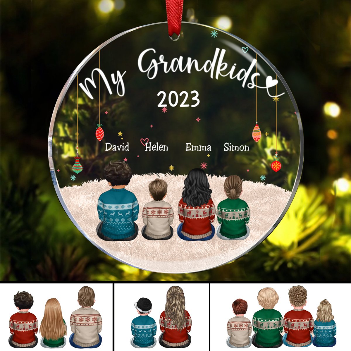 Family - My Grandkids - Personalized Acrylic Circle Ornament Ver 2 (LH) - Makezbright Gifts