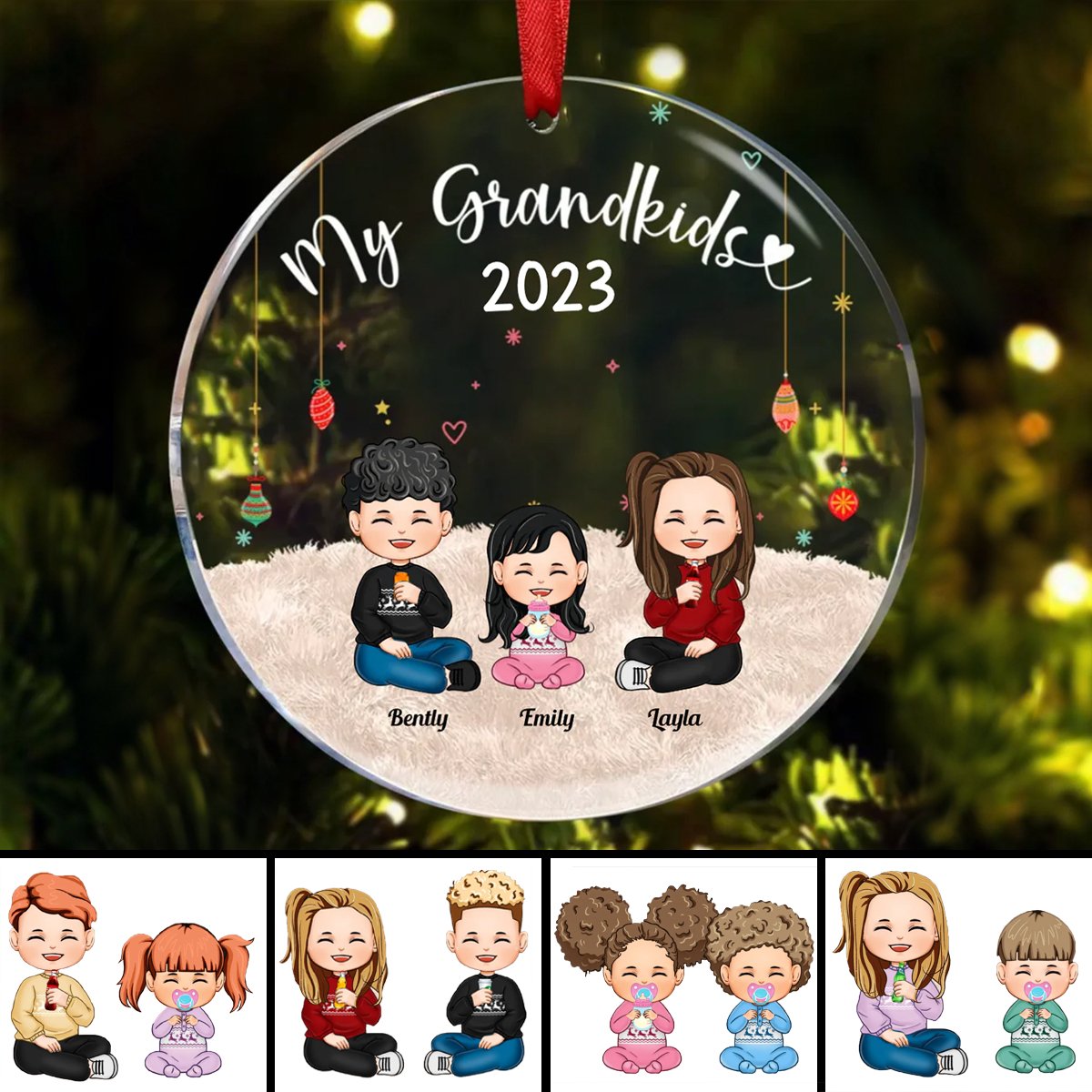 Family - My Grandkids (Ver 2) - Personalized Acrylic Circle Ornament - Makezbright Gifts