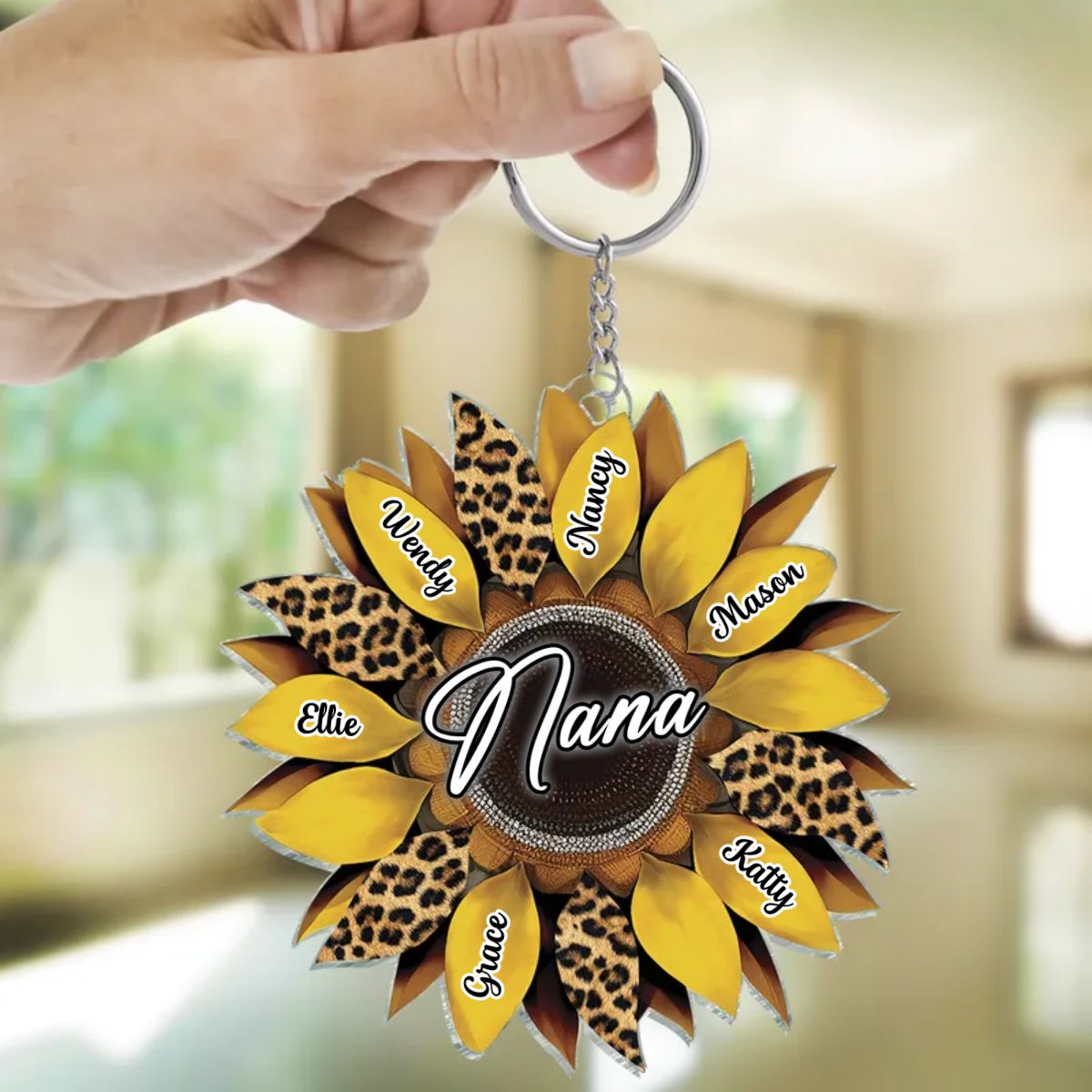 Family - Nana, Mom, Auntie Family Sunflower - Personalized Acrylic Keychain - Makezbright Gifts