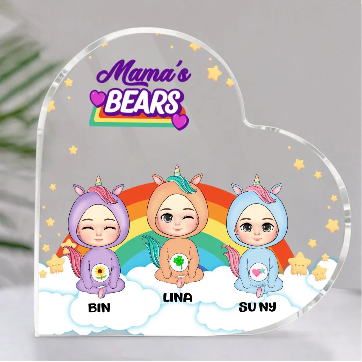 Family - Nana's Bears - Personalized Heart Acrylic Plaque - Makezbright Gifts