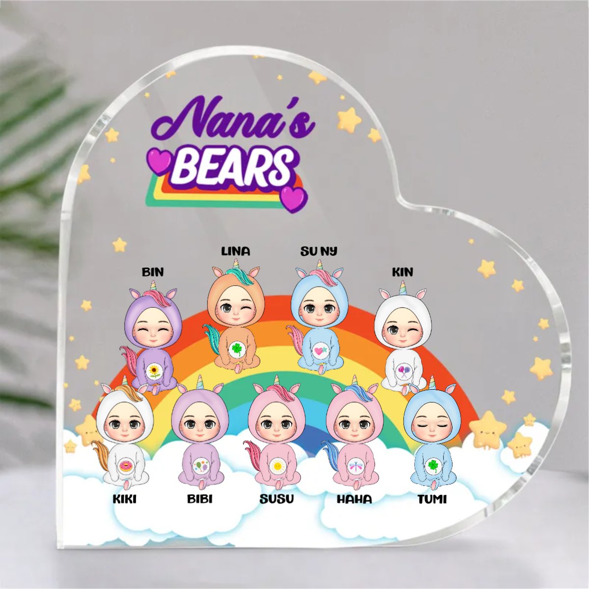 Family - Nana's Bears - Personalized Heart Acrylic Plaque - Makezbright Gifts