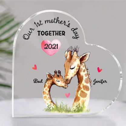 Family - Our 1st Mother's Day Together - Personalized Heart Acrylic Plaque - Makezbright Gifts