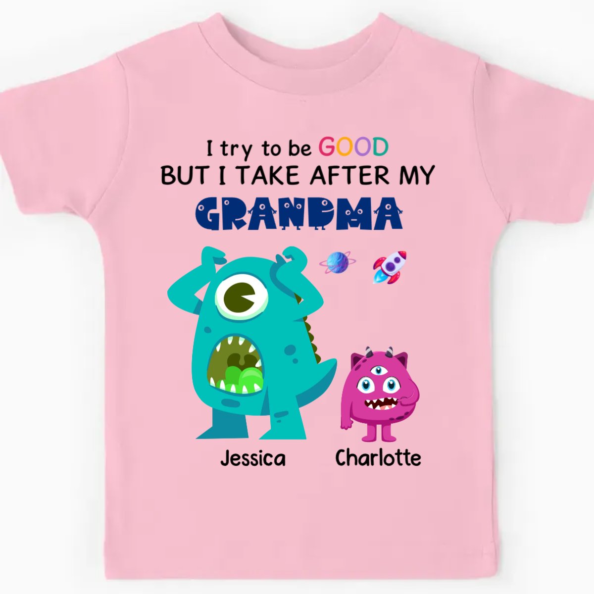 Family - Our First Mother's Day - Personalized Gift For Grandson Takes After Grandma Kid T Shirt - Makezbright Gifts