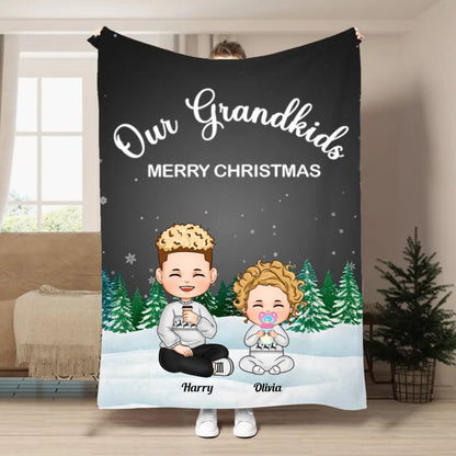 Family - Our Grandkids Merry Christmas - Personalized Blanket - Makezbright Gifts