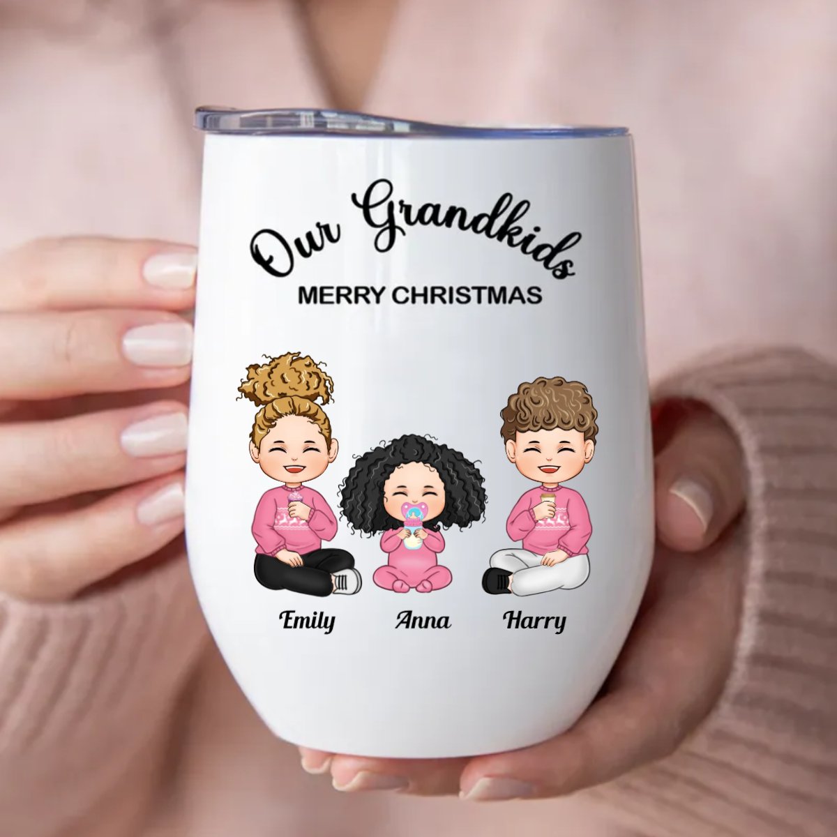 Family - Our Grandkids Merry Christmas - Personalized Wine Tumbler - Makezbright Gifts