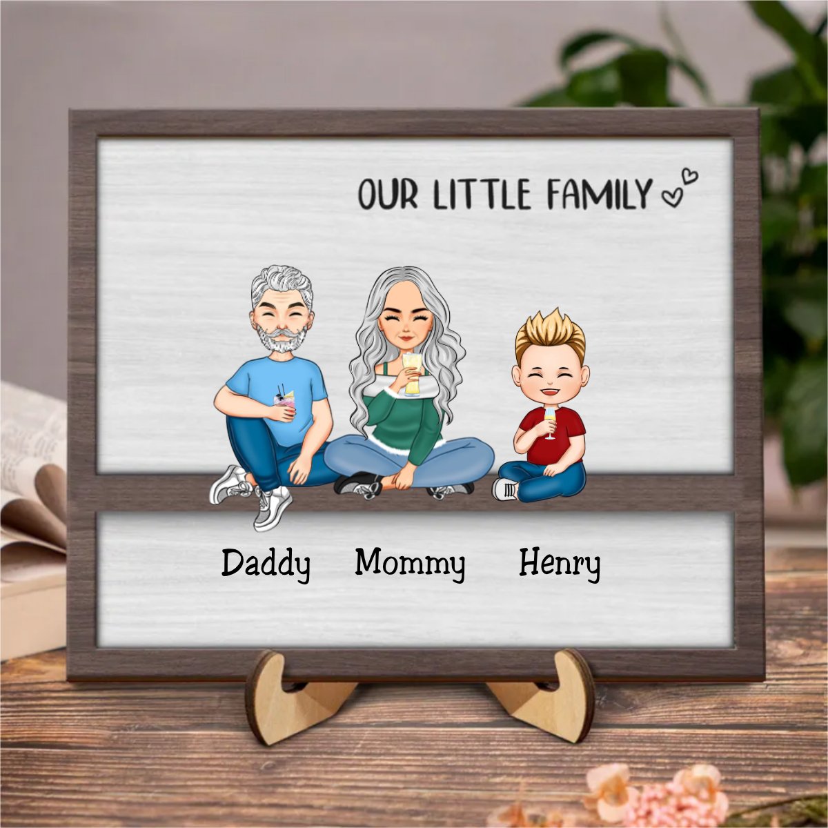 Family - Our Little Family - Personalized 2 - Layered Wooden Plaque - Makezbright Gifts