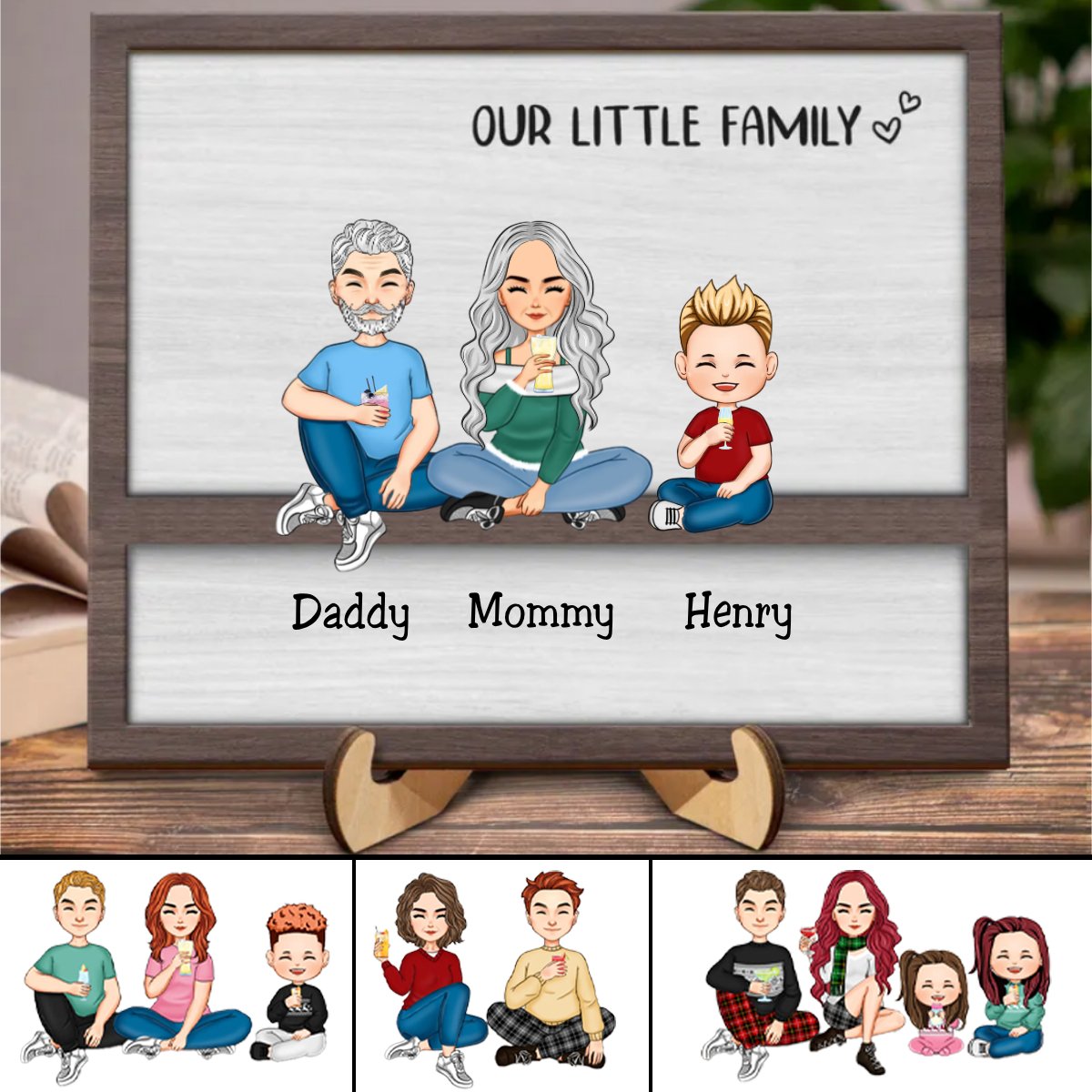 Family - Our Little Family - Personalized 2 - Layered Wooden Plaque - Makezbright Gifts